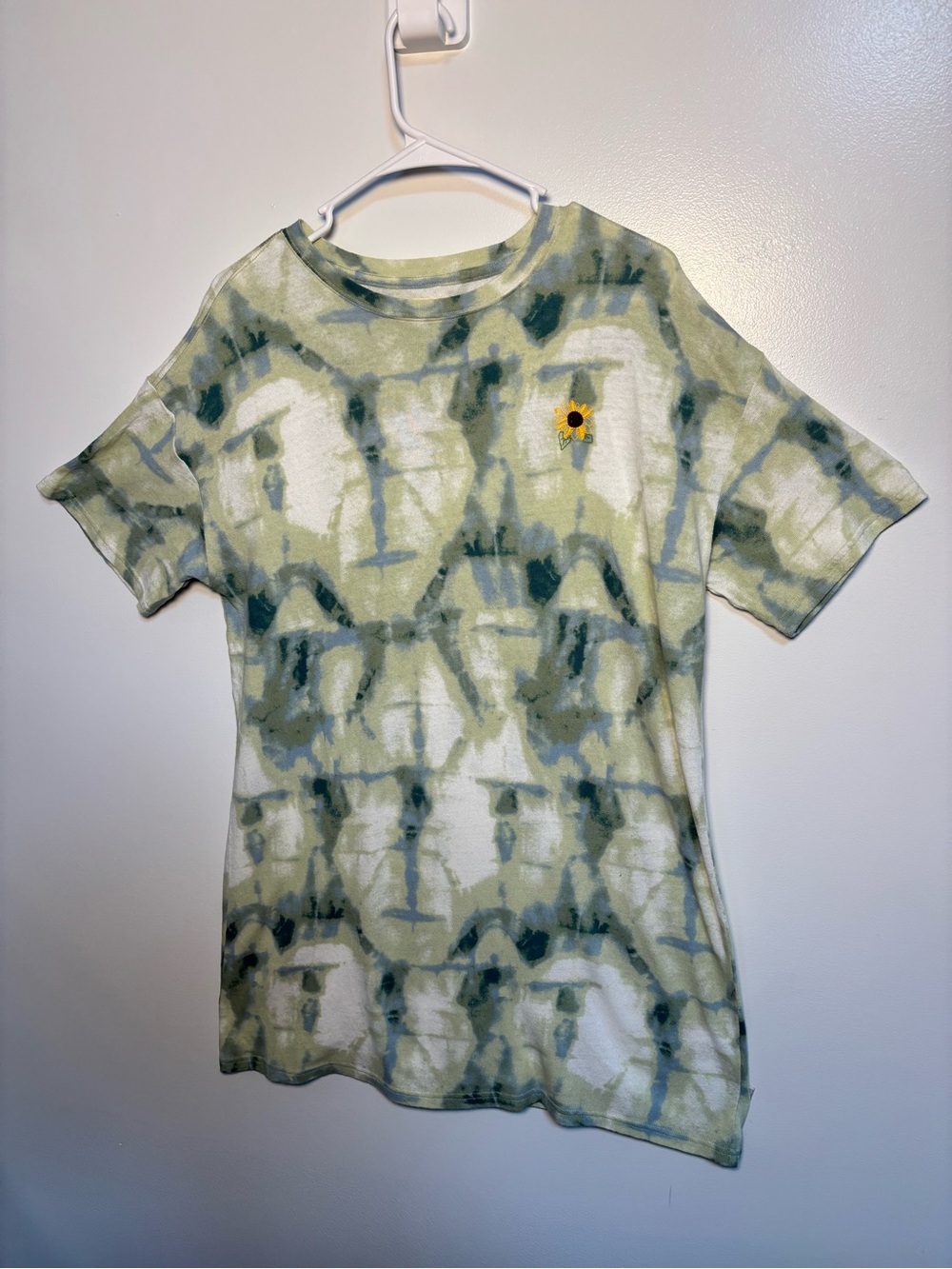 Urban Outfitters Green Cotton Tie-Dye Sunflower Short Sleeve Dress